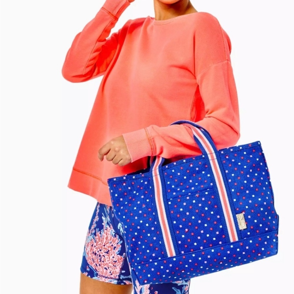 Women’s Lilly Pulitzer Mini Mercato Borealis Blue Polka Dot Beach Tote